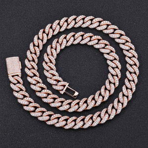 Bijoux Hip Hop pour hommes 15mm 3 rangées de diamants glacés chaîne cubaine collier plaqué or blanc chaîne à maillons cubains <span class=keywords><strong>Miami</strong></span> - Product Image 4