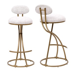 Modern Home <b>Bar</b> <b>Stools</b> Set of <b>2</b> S-shaped Gold Backrest Floral Print Upholstered Counter Height Kitchen Island Dining <b>Stool</b> - Product Image 6