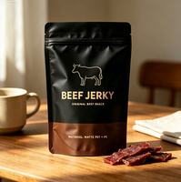 Sachet Doypack personnalisé refermable de qualité alimentaire pour viande séchée de bœuf, avec fermeture éclair, impression par gravure et encoche de déchirement
