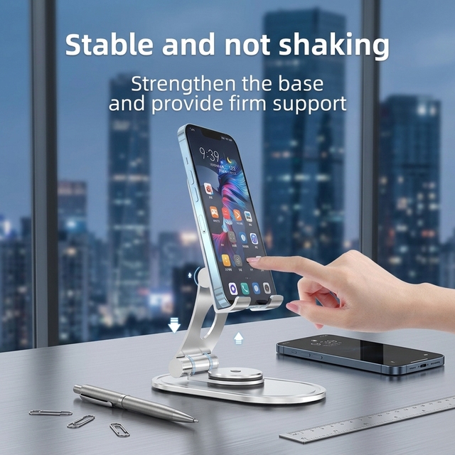 Aluminum Alloy Metal Phone Stand Desk 360 Rotatable iPad Holder Multi-Angle Adjustable Tablet Cradle IPhone