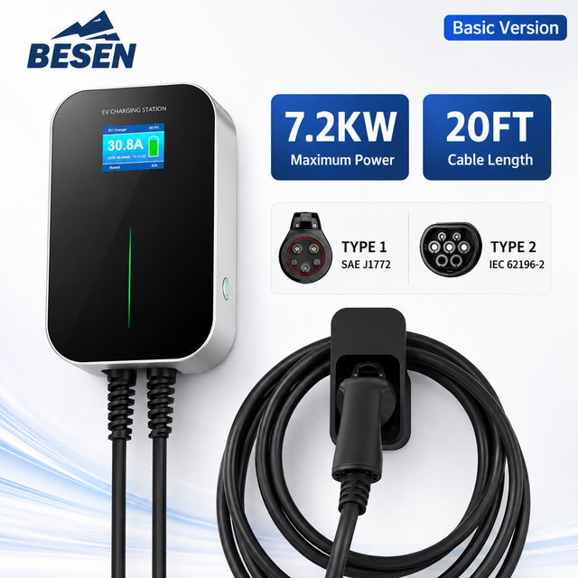 BESEN Home 32A EV Charger 7KW Level 2 Charging EVSE EV Wallbox Station