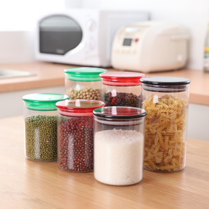 Transparent Cylindrical Airtight <b>Jar</b> With Lid <b>For</b> <b>Kitchen</b> Grain <b>Storage</b> 500Ml Set - Product Image 1