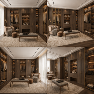 Dressing moderne en <span class=keywords><strong>bois</strong></span> de <span class=keywords><strong>noyer</strong></span> foncé avec système de rangement en U, certifié FSC, <span class=keywords><strong>armoire</strong></span> professionnelle - Product Image 3