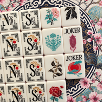 Ensemble de Mahjong américain haut de gamme, 160 tuiles en acrylique, motif floral de jardin chinois, dos blanc nacré et bleu, cadeau pour femmes