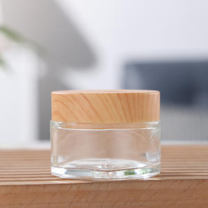 Luxury Frosted Glass <strong>Jars</strong> with Lids for <strong>Cosmetic</strong> Wood Grain Lid Glass 5-100g clear <strong>Cosmetics</strong> Bottle for Eye Cream Face Cream - Product Image 2