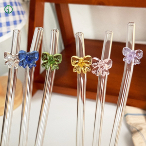 Tái Sử Dụng Ống Hút Chống Vỡ Cong Uống Hoa <span class=keywords><strong>5Pcs</strong></span> Đầy Màu Sắc Bướm Rõ Ràng Glass Rơm Với Thiết Kế - Product Image 1