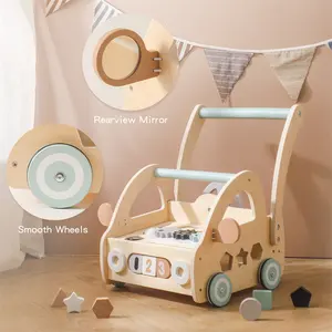 Wooden Multi Functional Baby Learning Push Walker Wood Hot Selling Toddler Toys With Activity center