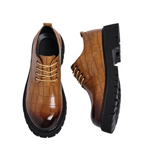 Scarpe da uomo in PU con suola spessa, rialzate, stile britannico, da <span class=keywords><strong>sposo</strong></span>, con motivo a quadri, chiusura con lacci, casual eleganti - Product Image 1