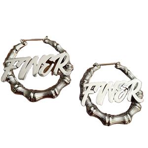 Custom ZETA PHI BETA Sliver Finer Brincos Inoxidável Estilo De Bambu Circular Oco Hoop Brinco Jóias Custom Bamboo Hoop <span class=keywords><strong>Ear</strong></span> - Product Image 1