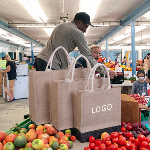 Wholesale Cheap Custom Logo Natural <strong>Jute</strong> <strong>Tote</strong> <strong>Bag</strong> Letter Pattern Burlap Shopping <strong>Bag</strong> - Product Image 2