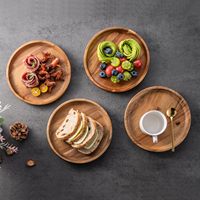 Assiettes en bois rondes de 5,9 pouces, légères, classiques, faites à la main, pour servir des plats, des collations, des aliments, ou comme cadeau.