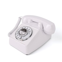 Téléphone filaire Shengtong 8020 blanc en plastique ABS, style vintage, avec clavier rotatif, fonction de recomposition et haut-parleur mains libres, design antique et rétro