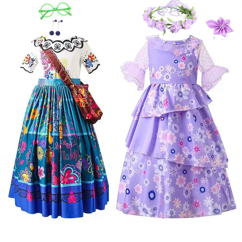 2022 Encanto Mirabel Isabella Outfits Tv Movie Mirabelle Cosplay Costume Halloween Cosplay Encanto Dress With accessories