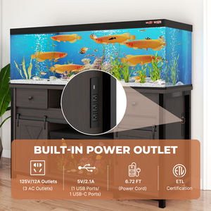 Soporte de Acuario Industrial de Metal y Madera con Tomacorriente, Puertas Correderas Tipo Granero y Estantes Ajustables - Product Image 3