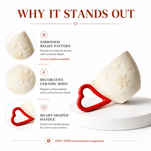 Tazza da Caffè in Ceramica con Manico a Cuore, Decorata con Stelle e Luna, Regalo Romantico, Bianco Crema, Logo Personalizzato, Articoli per Bevande all'Ingrosso per San Valentino - Product Image 2