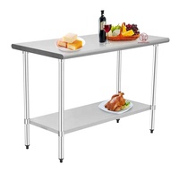 Table de travail de cuisine commerciale en acier inoxydable robuste avec pieds réglables en hauteur, finition polie, capacité de 200 kg, épaisseur de 0,8 mm, LFGB