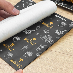 Papel de Embalaje para Alimentos Desechable, Reciclable, Ecológico, Impermeable y Antigrasa, Personalizado, para Bandejas de Hamburguesas y Sándwiches - Product Image 1