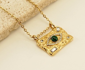 Nouveau collier en acier inoxydable plaqué or 18 carats collier en zircon carré bleu oeil du diable collier pendentif en cristal de gemme - Product Image 1