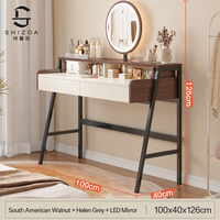 Coiffeuse moderne en bois avec miroir éclairé et design à panneaux pour chambre, hôtel et salle à manger