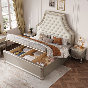 JINS más diseño <span class=keywords><strong>de</strong></span> cuero <span class=keywords><strong>de</strong></span> lujo moderno <span class=keywords><strong>de</strong></span> gama alta ambiente Simple <span class=keywords><strong>matrimonio</strong></span> doble princesa dormitorio muebles almacén apartamento - Product Image 5