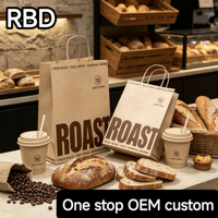 Sac fourre-tout en papier kraft personnalisé avec logo, fourni par l'usine, sac recyclable à poignée torsadée pour l'emballage de café et de produits de boulangerie