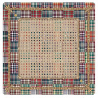 Alas Meja Mahjong Berbingkai Rotan Motif Tartan Patchwork, Gaya Retro Farmhouse, Permukaan Permainan Dekoratif