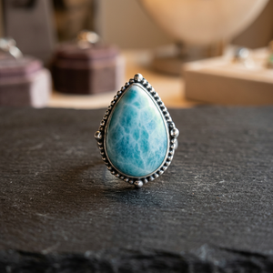 Pendentif tendance en larimar des Caraïbes et pierre de lune arc-en-ciel, pierres précieuses naturelles, argent sterling 925 massif plaqué rhodium - Product Image 2