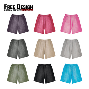 Pantalones Cortos Vintage para Hombre, Lavado Ácido, Transpirables, de Algodón, con Efecto Desgastado por el Sol, Borde Crudo, Estampado Puff, Cintura Media, Estilo Casual - Product Image 3