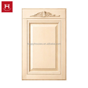 Porte d'armoire sculptée classique française Happy Houses, blanc ivoire avec bordure dorée, motif floral orné pour cuisine de luxe en bois massif - Product Image 1