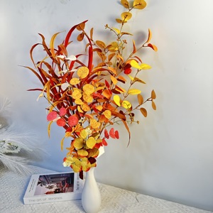 H0657 Nhựa Nhân Tạo Mùa Thu Lá Giả Lụa Bạch Đàn Lá Mùa Thu Trang Trí Nội Thất Màu Vàng Cây Giả Chi nhánh Lá Với Thân Cây Cho Trang Trí Nội Thất - Product Image 2