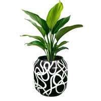 Pot Bunga Dekoratif untuk Interior Rumah, Dekorasi Kantor, Meja Ruang Tamu, Tempat Tanaman Hias, Aksen Hitam Putih yang Stylish