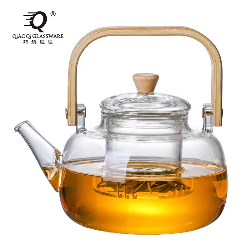 Tetera de vidrio de 30Oz y tetera, tetera de vidrio con Infusor de té suelto extraíble, tetera de vidrio segura para estufa