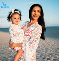Maillot de bain à rayures élégant de fête Maillot de bain familial Bikini pour bébé Smock en dentelle blanche Maillot de bain grande taille pour femmes