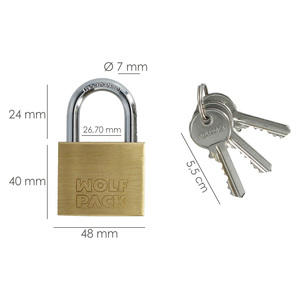 Lucchetto in ottone, catena standard, con chiave unificata, 50 mm, n. 2, Resistente - Product Image 2