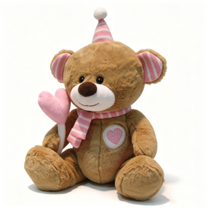Oso de peluche personalizado para cumpleaños, oso de peluche para fiestas, oso de peluche marrón con detalles en rosa, oso de peluche con diseño de corazón. - Product Image 3