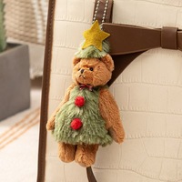 Llavero de Peluche Suave de Oso Navideño Festivo con Vestido Rojo, Regalo Empresarial