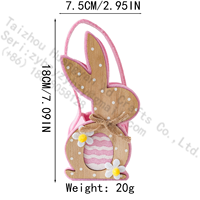 Panier de Pâques en bois et feutre, motif lapin, sac cadeau pour la chasse aux œufs, porte-sucreries, poignée rose, décoration de fête pour enfants