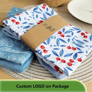 Vente en gros d'un paquet de deux pièces ultra doux imprimé 100% coton torchon absorbant vaisselle cuisine ensemble de serviettes de <span class=keywords><strong>table</strong></span> pour restaurants - Product Image 3
