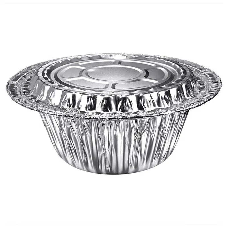 Panci Foil aluminium bulat 7/8/9 inci, wadah dapat didaur ulang dengan dinding lurus untuk menyimpan, memanggang, persiapan makanan & pemanasan ulang Freezer