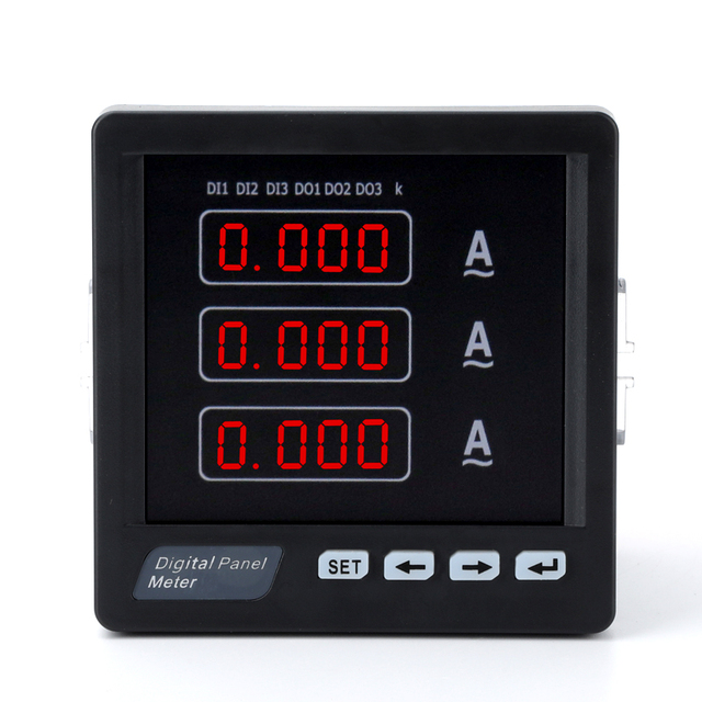 Three Phase Digital Ammeter 0.5 Class Accuracy RS485 Modbus RTU Communication Programmable CT Ratio AC Current Meter Panel