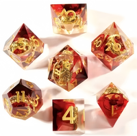 Ensemble de dés en résine magique mystique à bords tranchants, dés polyédriques 7 pièces avec anneau doré inclus, fabricant OEM personnalisé
