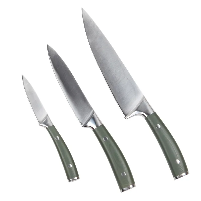 Offre Spéciale 3 pièces allemand en acier 3Cr13 ensemble de couteaux en acier inoxydable ensemble de couteaux de cuisine professionnels avec manche en bois de Pakkawood