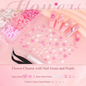 Boîte de 12 compartiments, 1000 pièces de breloques 3D pour ongles en acrylique, motifs nœuds en plastique assortis, nœuds colorés style dessin animé Kawaii et strass, accessoires de manucure - Product Image 3