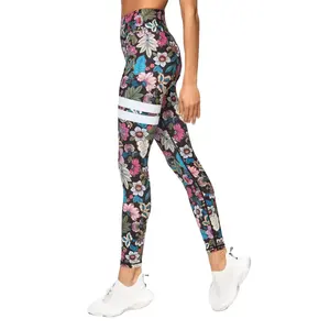 กางเกงเลกกิ้งออกกำลังกายผู้หญิง OEM 2023 ผ้าถักเนื้อแน่น พิมพ์ลายด้วยความร้อน ระบายอากาศ ป้องกันแบคทีเรีย ผสมสแปนเด็กซ์/โพลีเอสเตอร์ แห้งเร็ว กระชับหน้าท้อง - Product Image 1