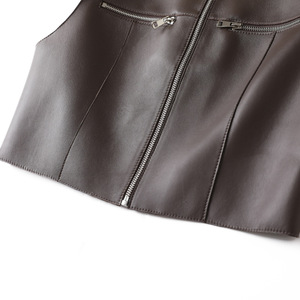 4901 Vente en gros Printemps Automne Femme Couleur unie Fermeture éclair <span class=keywords><strong>Gilet</strong></span> en <span class=keywords><strong>cuir</strong></span> <span class=keywords><strong>sans</strong></span> manches pour femmes - Product Image 6