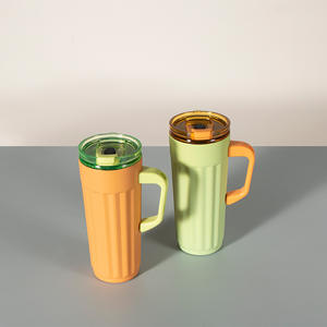 Taza termo japonesa Coreana de acero inoxidable 304, DISEÑO DE DOBLE BOCA para beber, patrón Vertical de pajita a prueba de fugas - Product Image 1