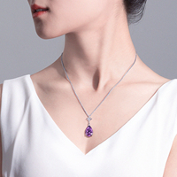 Collier pendentif de luxe en argent 925 avec améthyste taille poire goutte d'eau pour femme, idéal pour le quotidien et les soirées