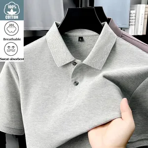 Chemise en tricot 100% coton anti-boulochage pour homme, décontractée et respirante, polos en piqué 100% coton pour homme - Product Image 2
