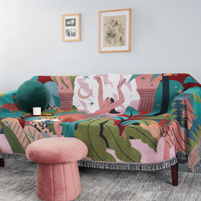 Jacquard Decke Wald Design Karton Sofa bezug Decke werfen