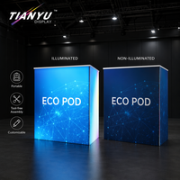 Comptoir portable robuste à LED avec structure en aluminium, table de réception pliable, graphisme lumineux en tissu SEG pour salons professionnels